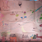 Mapa del territorio de San Nicolás Totolapan elaborado por los alumnos de la progresión de aprendizaje "Caminito del agua". Fotografía: Lorena Luna Márquez
